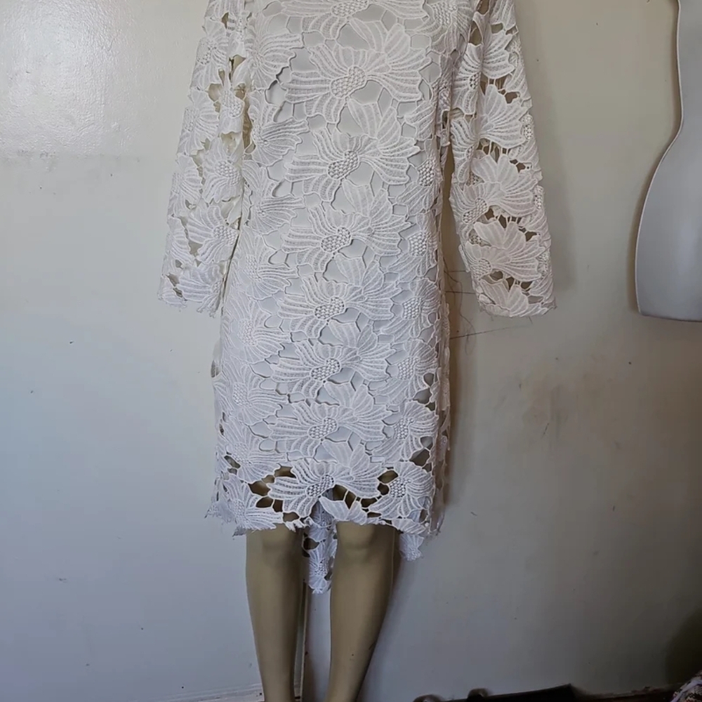 White Sheath Midi Dress with Bishop Sleeves